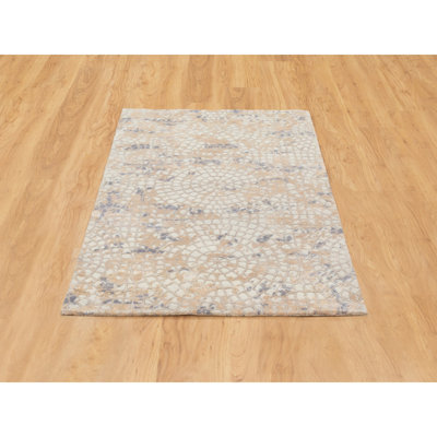 Tapis ivoire noué à la main de conception unique 3 pi x 5 pi nouvel âge Faydell