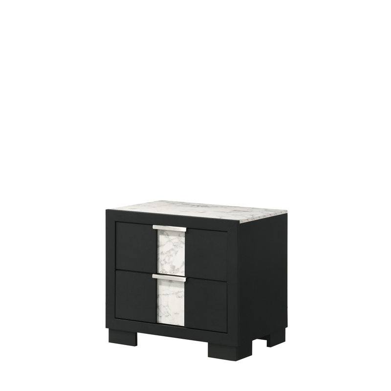 Table de chevet rustique brun avec deux tiroirs pour l'espace fonctionnel en métal, Noir / blanc