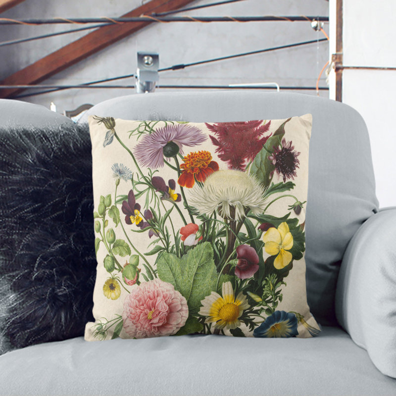 Flowers Square Throw Cushion, 55cm H x 55cm W x 20cm D