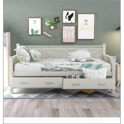 Modern And Rustic Casual Style Daybed With 2 Large Drawers And Sturdy X-Shaped Frame For Enhanced Storage And Comfort