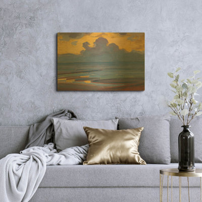 'By the Sea-1909' By Piet Mondrian Gold Metal Wall Art, 36" x 24"
