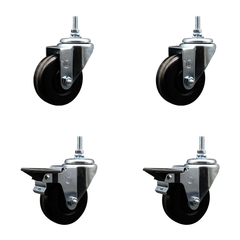 3.5 Inch_Phenolic 12MM Threaded Stem Caster Set 2 Brakes SCC
