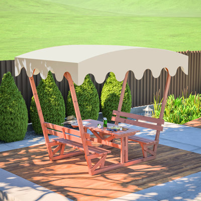 Table et banc de pique-nique en bois toutes saisons avec auvent amovible. Plateau de table de 1,06 pouce d'épaisseur, 1,18 bancs. Auvent imperméable, pluie. Peut accueillir six adultes, conception ergonomique. Assemblage d'outils, quincaillerie,
