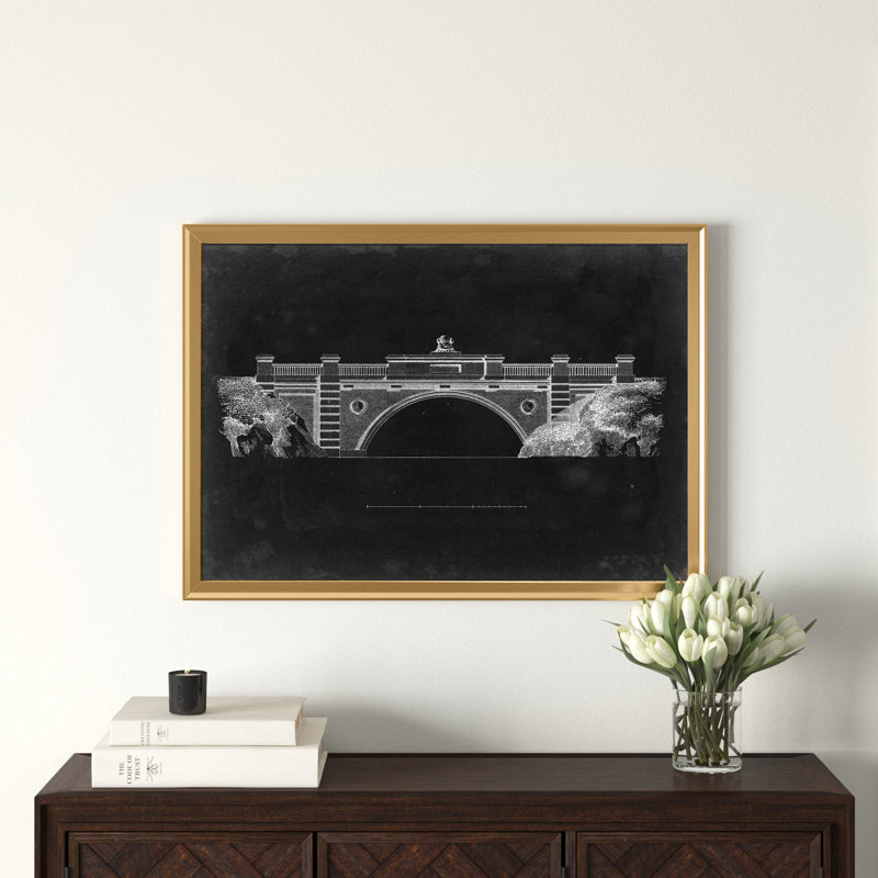 «Bridge Schématique II», impression sur toile encadrée, Doré, H 30,5 po x l 42,5 po x P 1,5 po