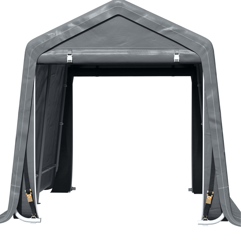 Abri d'auto 9 'x 8', tente de rangement robuste avec protection, pour vélo, outils de jardinage, abri de garage gris foncé, housse de 8 'et portes à double fermeture à glissière