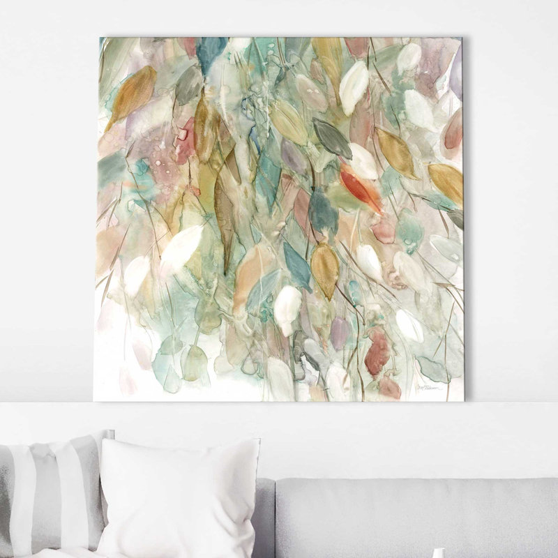 «Rainy Cascade I» par Carol Robinson - peinture sur toile tendue, Toile tendue, L 18 po x H 18 po