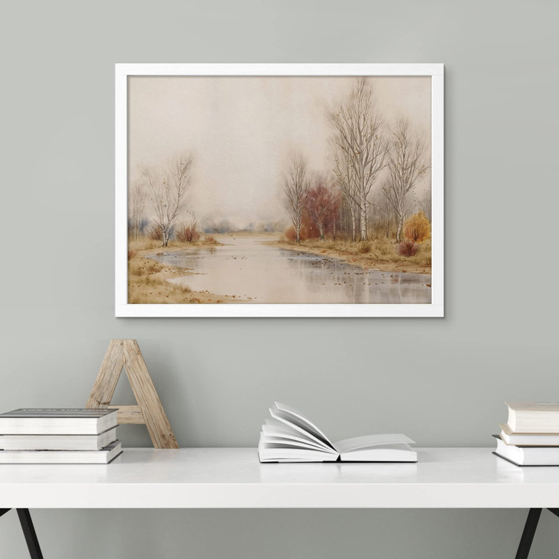 «Autumn Forest Pond Landscape» sur papier, Blanc, H 12 po x l 16 po
