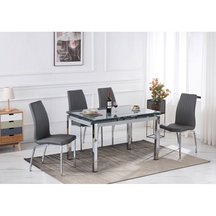 Ivy Bronx Gunnora Grey Extendable Dining Set With 6 Modalux Grey Chairs ...