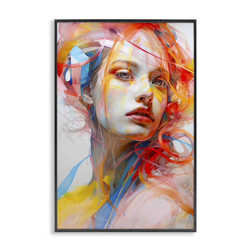 «Swirling Hair Portrait», art de la giclée encadrée par Roozbeh Bahramali, Giclée encadrée noir minuit, H 24 po x l 16 po