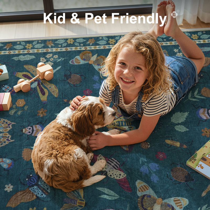 Insect Print Washable Rugs for Living Room Ultra-Thin Non-Slip Modern Bedroom Large Carpet, Rectangle 5' x 7'