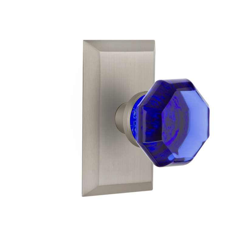 Studio Plate with Waldorf Cobalt Door Knob, Satin Nickel