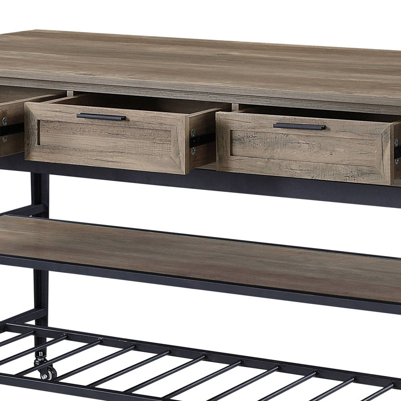Parmenter Industrial 3-Drawer Rectangular Kitchen Island, Oak Incorrect