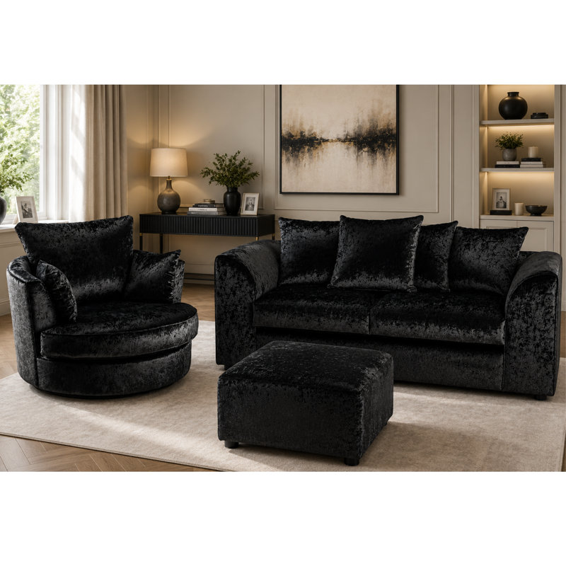 2 Piece Velvet Standard Living Room Set, Black