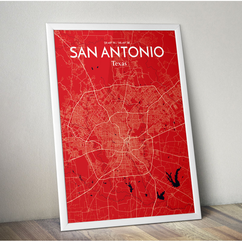 San Antonio City Map - No Frame Print, 43.2cm H x 27.9cm W x 0.13cm D