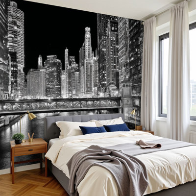 Papier peint auto-adhésif amovible mural 100% papier peint amovible H 100 po x l 144 po Chicago