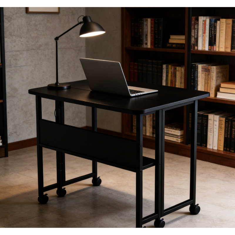 Petit bureau pliable de 80 cm (31,5 pouces) pour bureau à domicile ou salle à manger, utilisable comme bureau d'ordinateur, style américain traditionnel, noir, design.