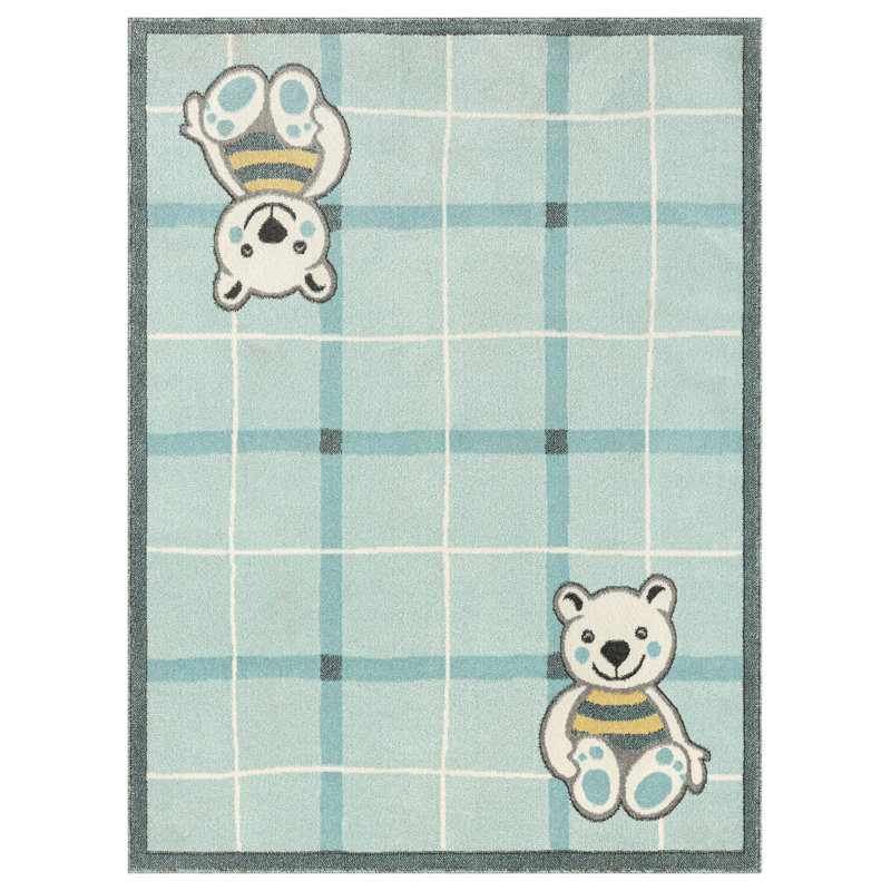 Blue Teddy Bear Kids Area Rug, Rectangle 3'6" x 5'6"