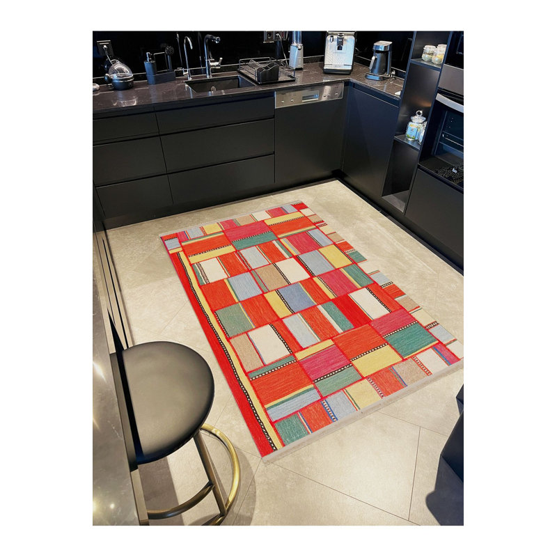 Tapis décoratif géométrique multicolore lavable à la machine, Sous-tapis rectangulaire de 3 pi 3 po x 4 pi 11 po