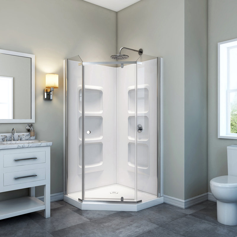 40'' W 75'' H Semi-Frameless Neo-angle Reversible Shower Kit