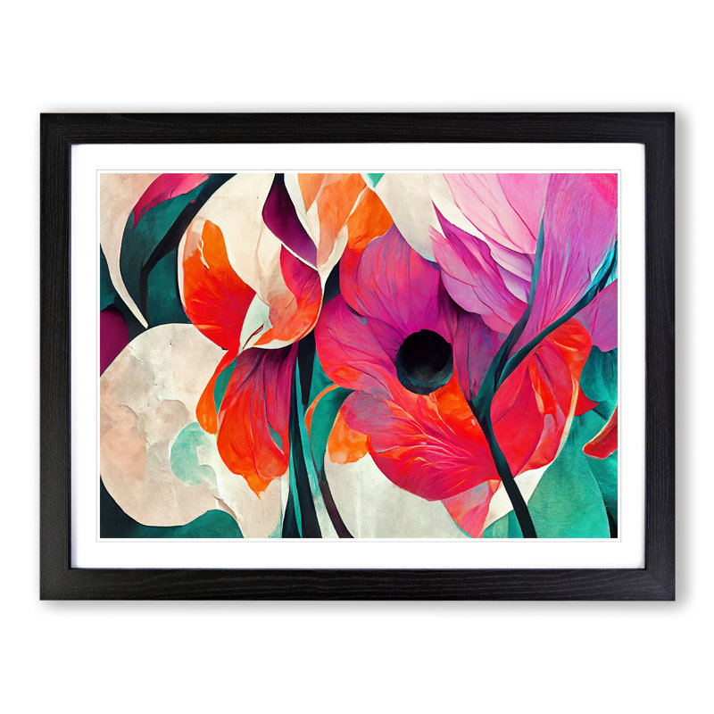 Floral Abstract Vol.6 1 Piece Single Picture Frame Wall Art, 34cm H x 46cm W x 2cm D, Black