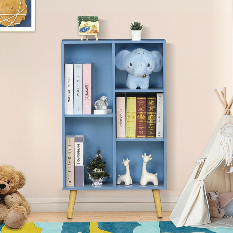 5 Cube Bookshelf,Wooden Modern Bookcase With Legs