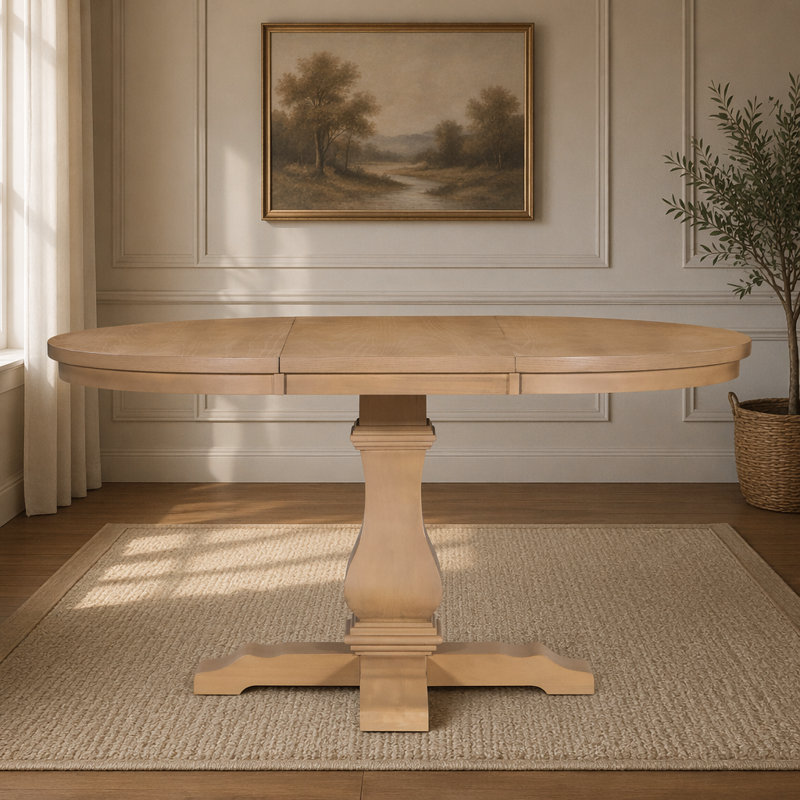 Extendable Round Dining Table, Light Natural
