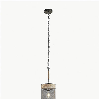 Natural rope and metal wire cylindrical chandelier