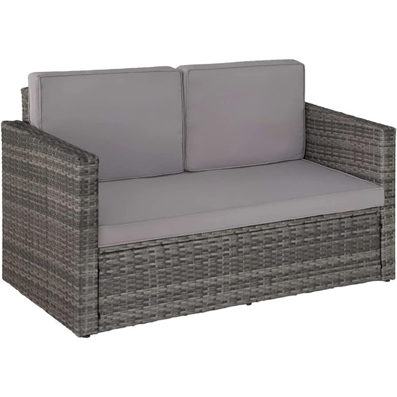 Obeng 119cm Wide L-Shaped Powder Coated Steel Patio Daybed with Cushions, Grey, Grey