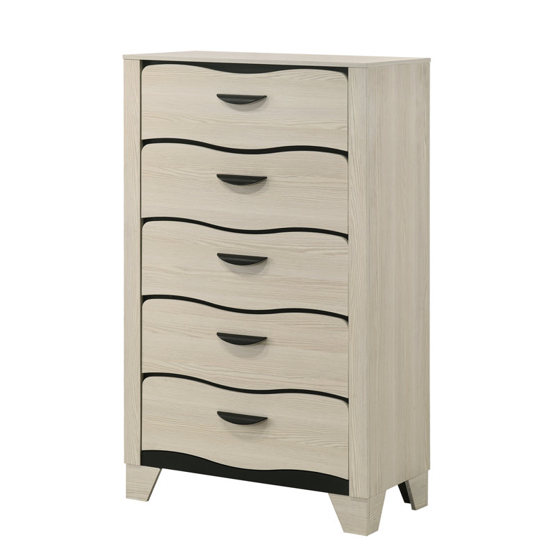 Commode à 5 tiroirs avec tiroirs à doigts Brielle, commode de rangement contemporaine avec finition bicolore et design épuré moderne