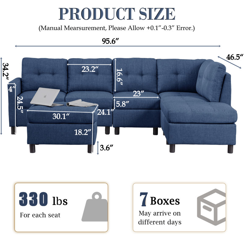 Kentrell Upholstered Sectional Sofa, Blue Linen