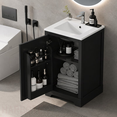 Meuble-lavabo de salle de bain avec lavabo, armoire de salle de bain avec porte à fermeture douce, support de rangement et tablette réglable
