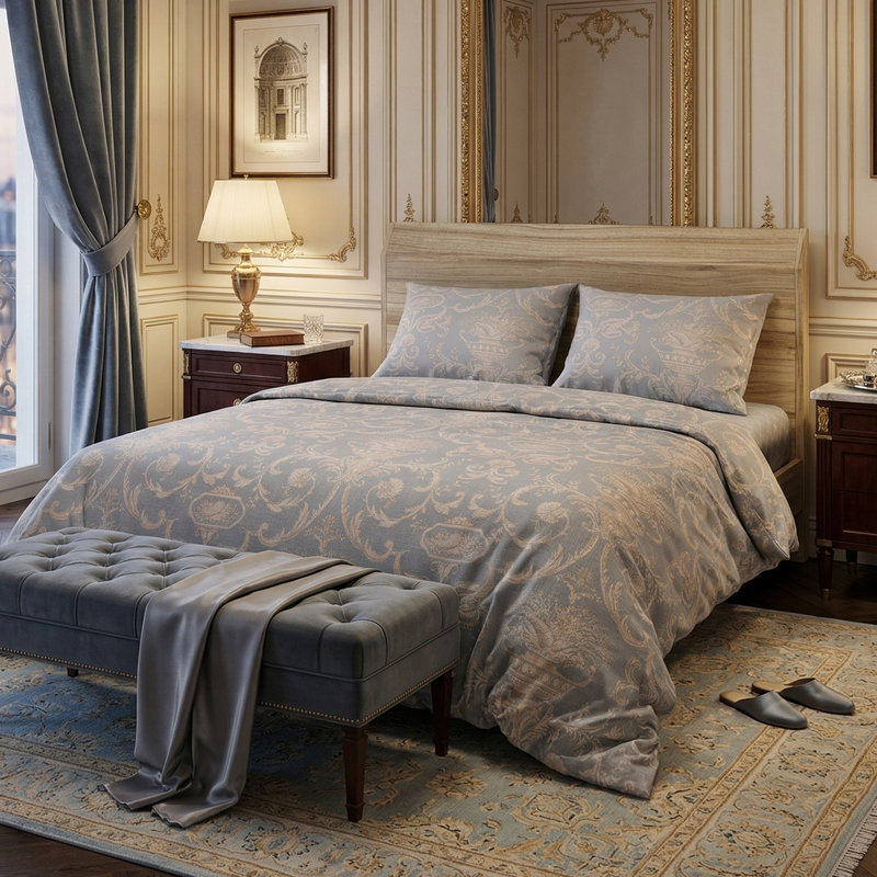 Cotton Damask Coverlet, 79" x 93" Bedspread + 3 Additional Pieces
