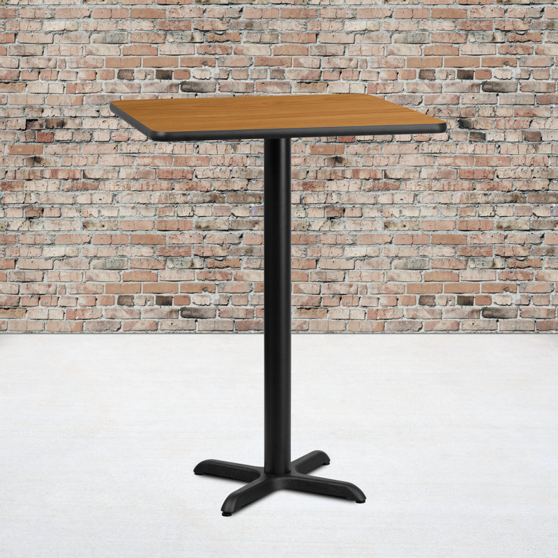 Natural Laminate Square Bar Height Table with Black Metal Base