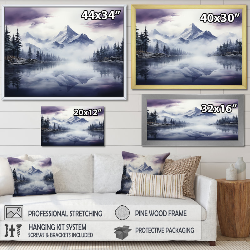 Snowy Mountain Peak III sur toile, Cadre flottant blanc, H 24 po x l 32 po x P 1 po