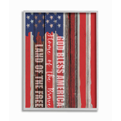 " God Bless America Wood Grain Flag Red White Blue Americana " by Kim Allen