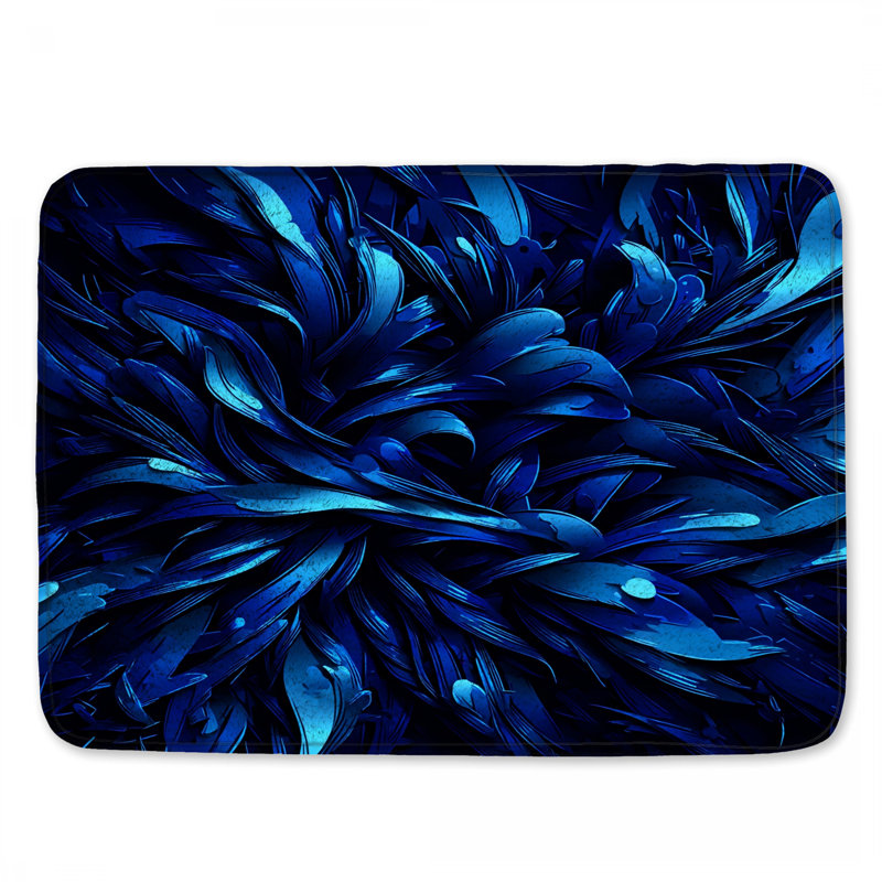 Tapis de bain abstrait à plumes bleues, L 34 po x L 21 po