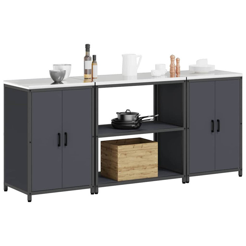 Kitchen Storage Set With Door 3 Pcs 210 X 50 X 92 Cm, Anthracite