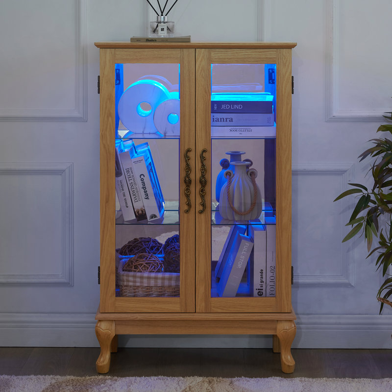 Vitrine en verre, arrière éclairé, miroir, finition chêne élégant - standard