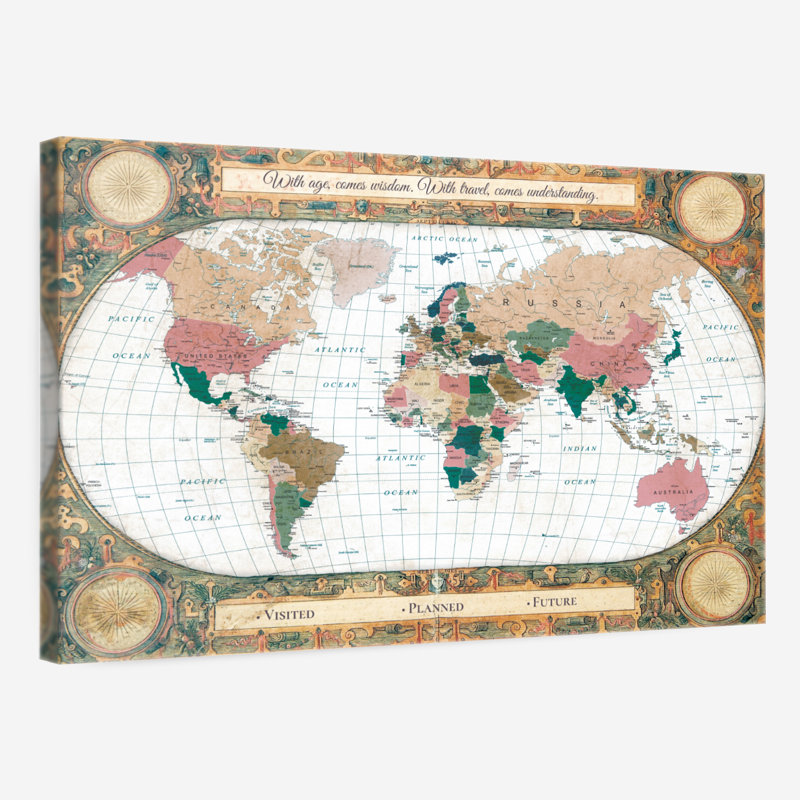 Sagesse de voyage personnalisée «I Push Pin World Milstead», H 16 po x l 24 po, Oui