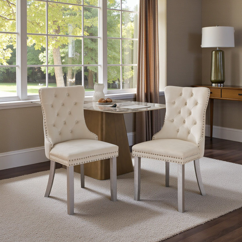 Chaises de salle à manger rembourrées Amelia, Argent, Crème, 6