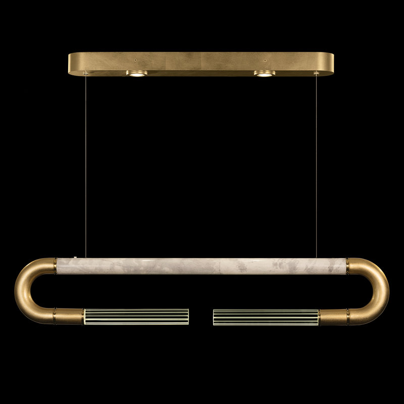 Luminaire suspendu linéaire avec peau Antonia, Feuille d'or / laiton / fumée