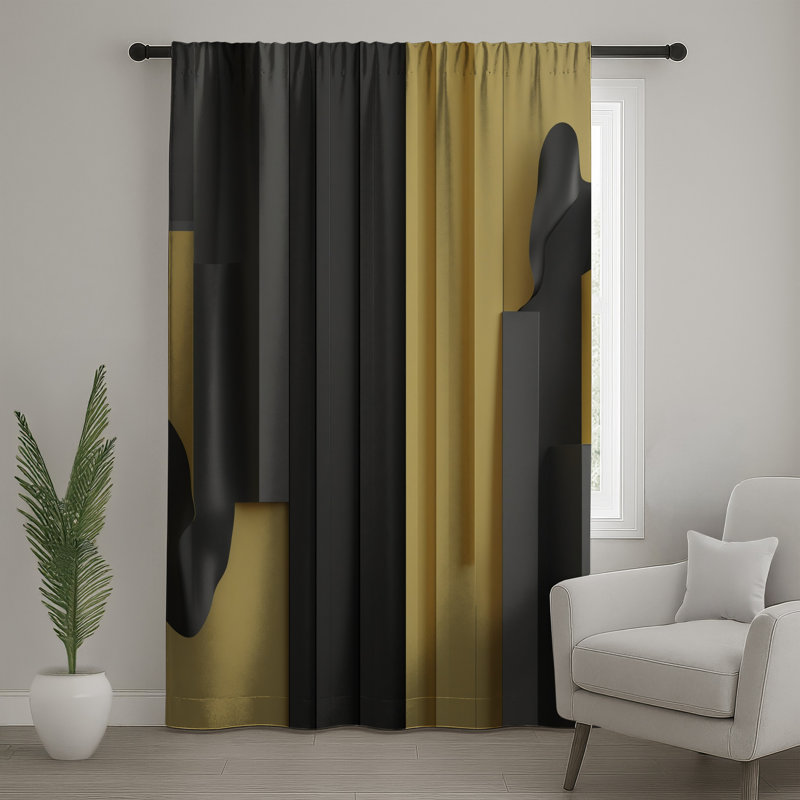 Rideaux de fenêtre abstraits noirs et jaunes, voilages et voilages à motif géométrique - 1 panneau, 50 po x 80 po - 1 panneau