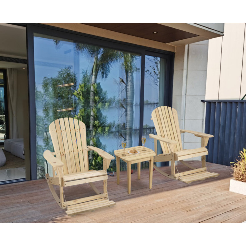 Scottsville Outdoor Adirondack Chair With Table, Natural