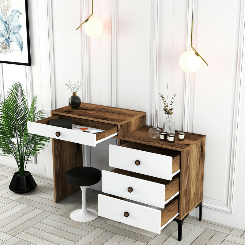 Chenkin Drafting Table, Walnut/White