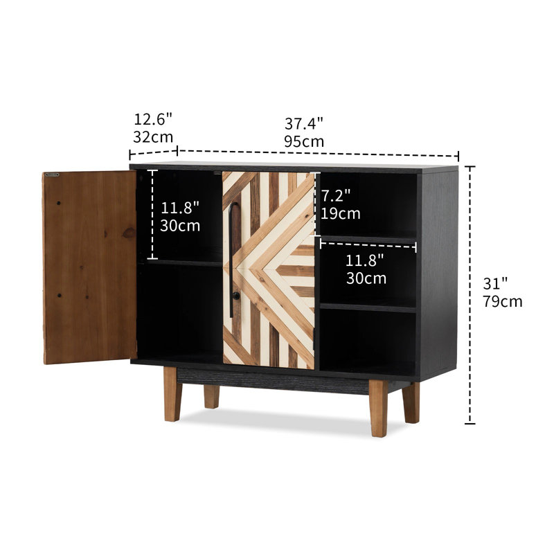 Mahisha Reclaimed Wood 2 Door Storage Cabinet,Wood Accent Cabinet Sideboard With Shelves,31*37 inch