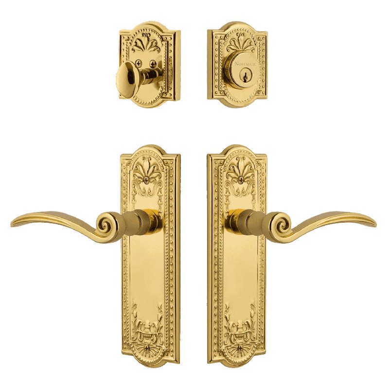 Nostalgic Warehouse Meadows Entry Set with Swan Lever, Polished Brass, 2.375
