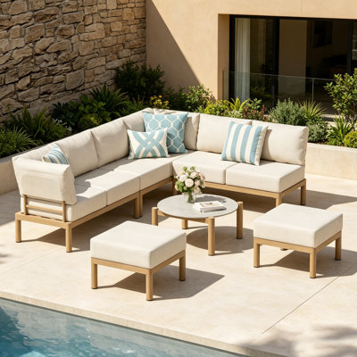 8 Person Aluminum Outdoor Patio Set Seating Group With Cushions, Beige