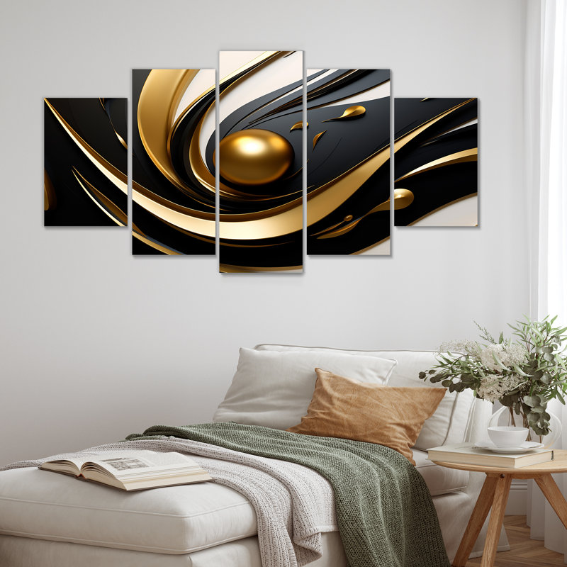 5 pièces d'art sur toile abstraite, H 32 po x l 60 po