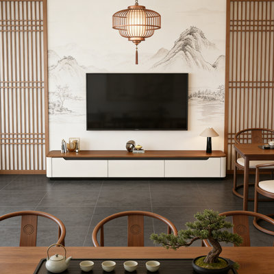 Minimalist Solid Wood Carbon Steel Base TV Stand