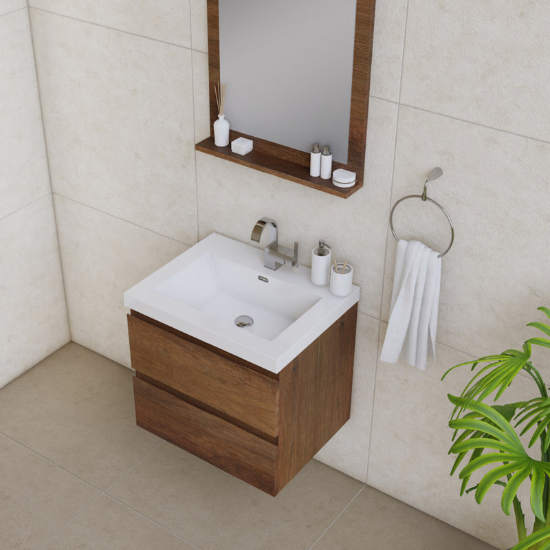 Arjina 30'' Single Bathroom Vanity with Solid Surface Top, Rosewood